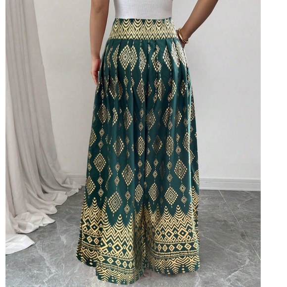 Boho Geo Print Stretchy Waist Wide Leg Pants - Picture 4 of 10